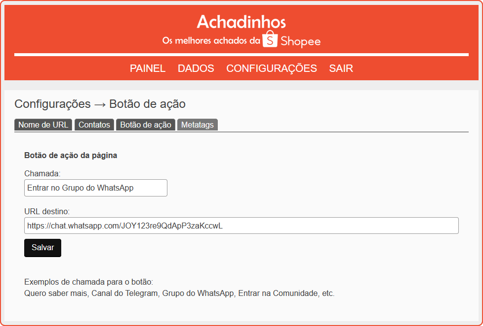 [Criação do botão ação da página]