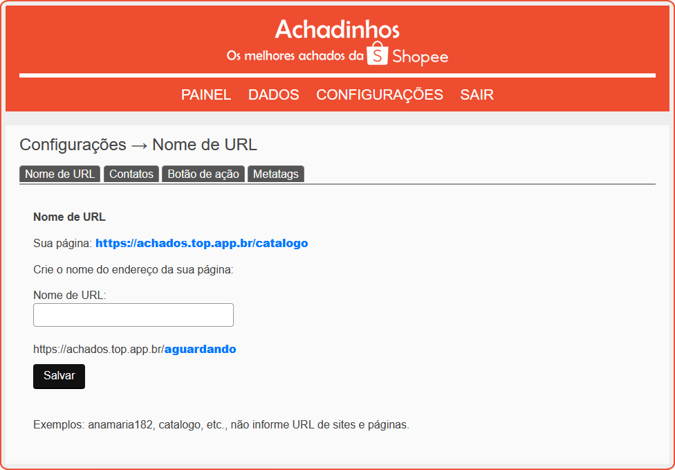 [Criação do endereço da página do usuário]